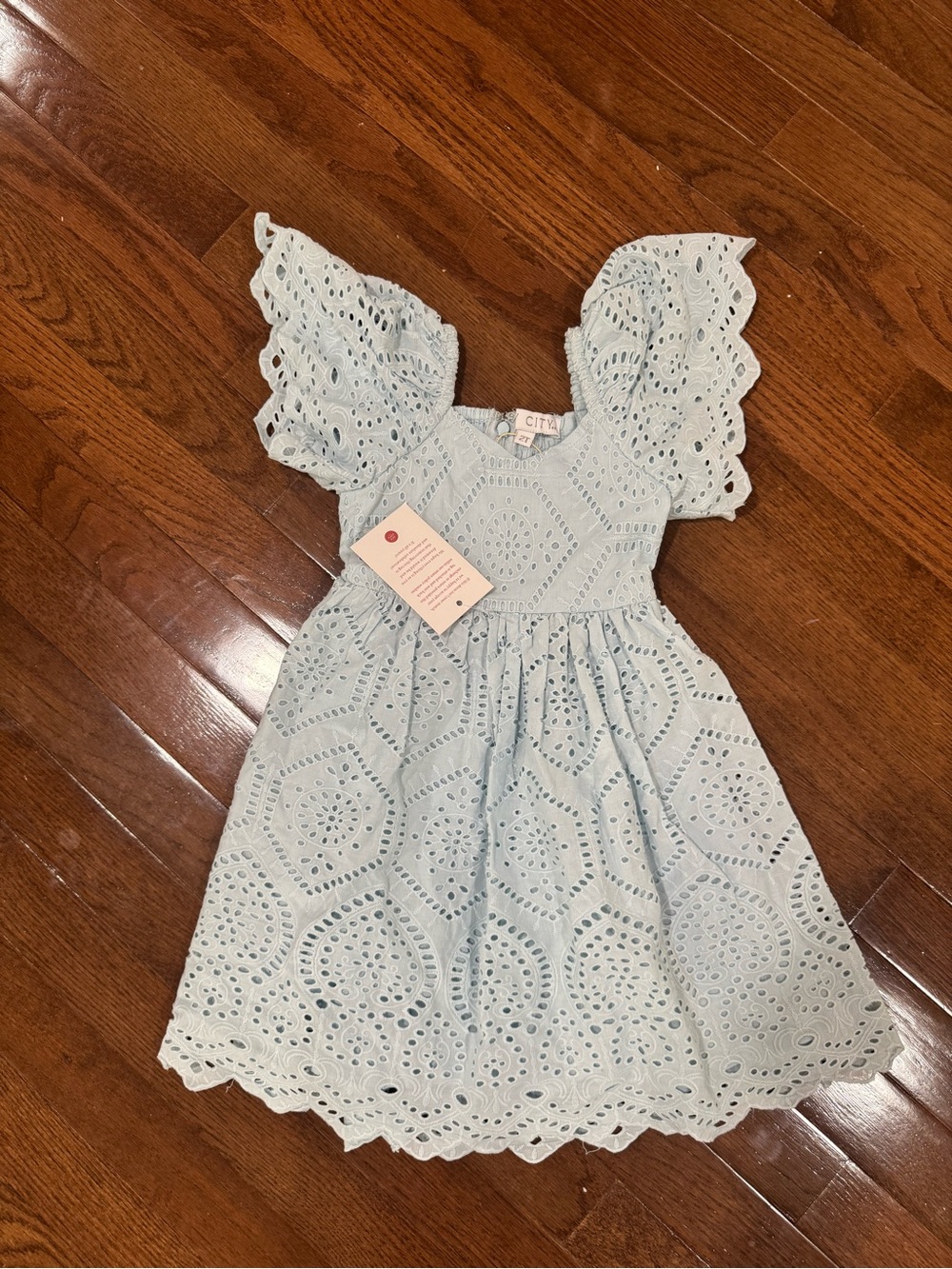 NWT Ivy City Co Light Blue Eyelet Cotton Kids Dress